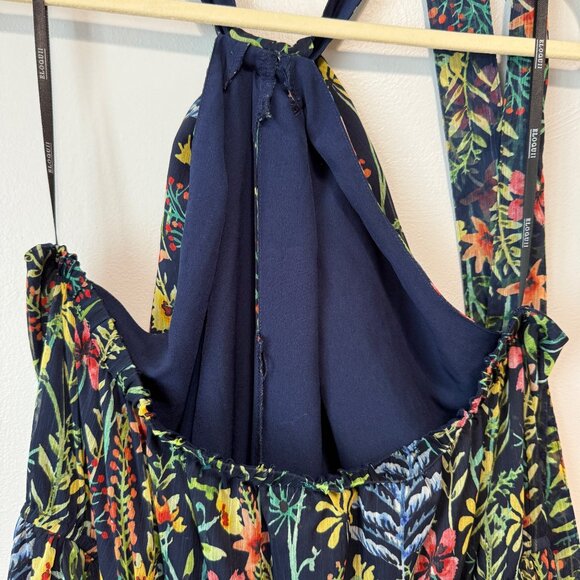 Jason Wu Eloquii Floral Halter Maxi Dress Sheer Overlay Navy Lining Lightweight - Picture 8 of 9